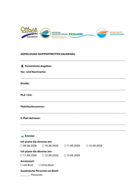 Anmeldung Skippertreffen